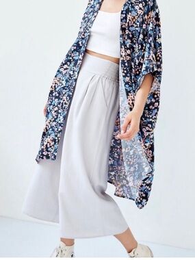 Sunday Best Navy Floral Kimono with Pink, Blue & Yellow Blooms